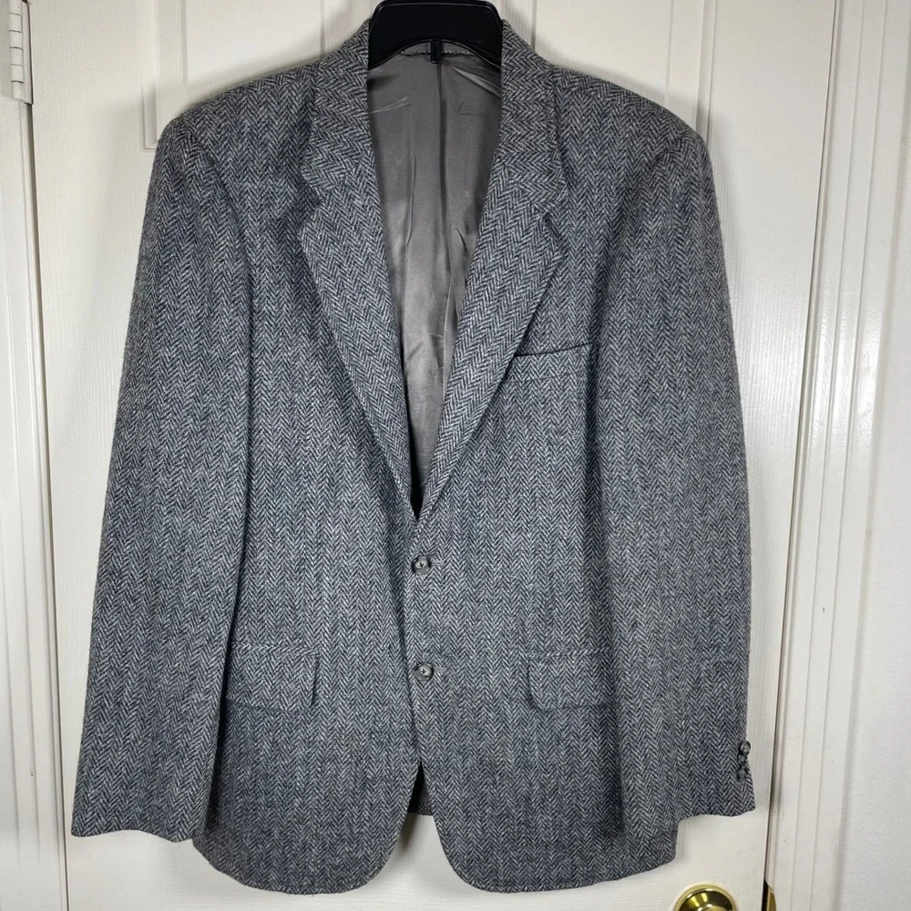 Harris Tweed Mens Grey Herringbone Wool Blazer Sports Coat Pringle 40R *Read*